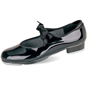 Danshuz Comfot Tap Toddler Girl Black Patent Ribbon Tie Dance Shoes, 9.5